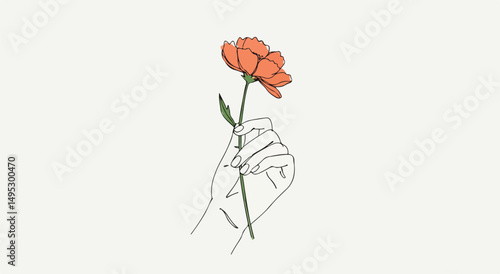  Delicate and poetic line art of a hand presenting a flower, symbolizing peace, care, and beauty in minimal style.