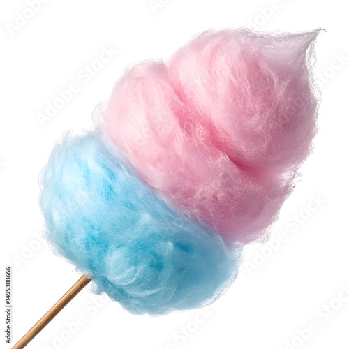 Pink and blue cotton candy on stick isolated on white background