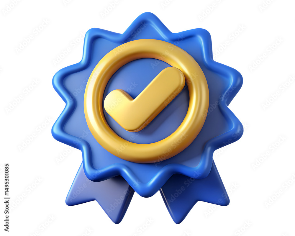 Obraz premium 3d blue checkmark badge. quality and approval symbol 