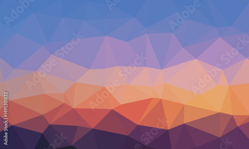 Polygonal sunset background, vector mosaic pattern of triangles. Great idea for advertising, holiday background, any other informational message.