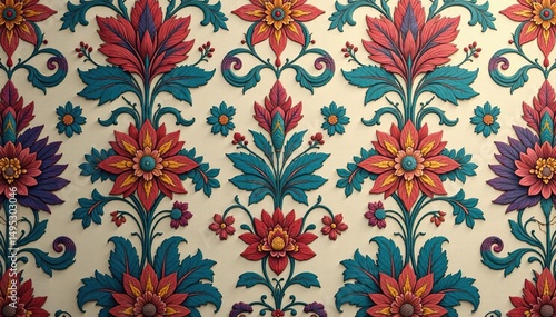 Intricate floral damask pattern in muted tones, luxury, pattern