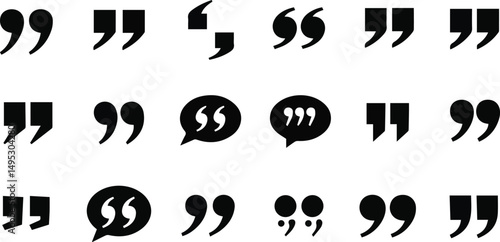Create a kinds of quote mark collection. black quotes icon set. Speech mark. inverted commas symbol. Vector illustration silhouette with white background.
