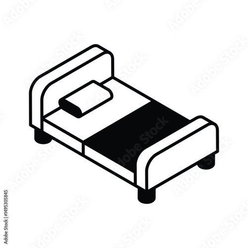 Grab this isometric filled icon of hostel bed
