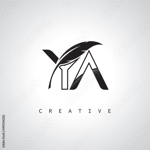 YA Letter Logo with Feather Pen – Elegant Monogram for Creative Branding and Identity Design