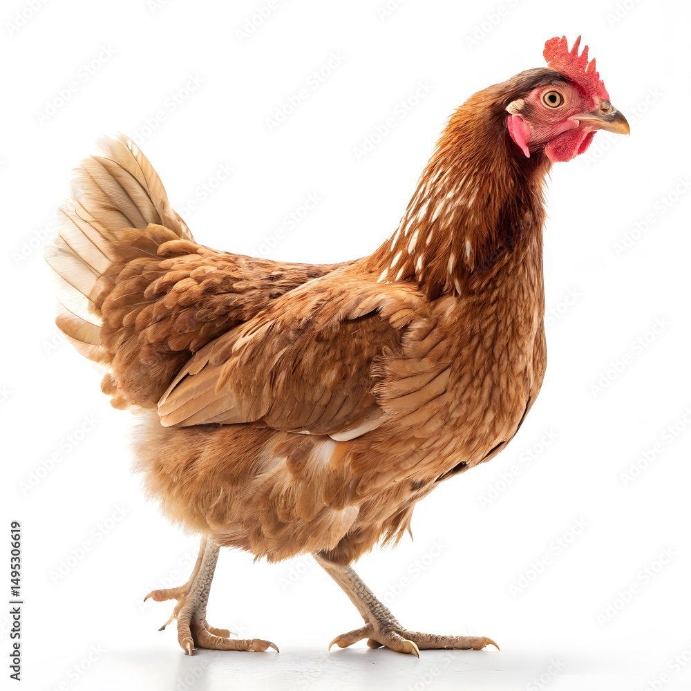 Fototapeta premium Realistic Brown Chicken Illustration, Detailed Farm Animal Art