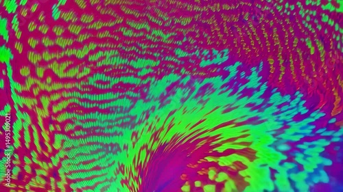 Vibrant magenta and green abstract artwork with a unique pattern swirling towards a central point creating visual depth.