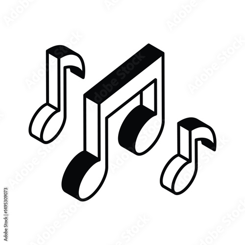 A premium isometric filled icon of music note