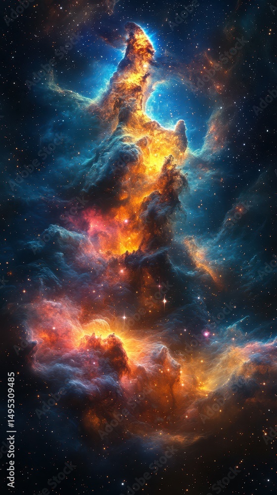 Fototapeta premium Cosmic cloud formation glowing in vibrant colors surrounded by stars in deep space