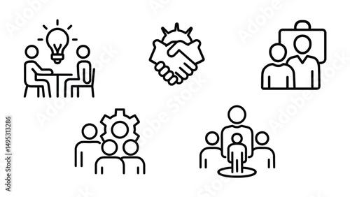Wallpaper Mural Teamwork and Collaboration Icon Set – Editable line icons for business team concepts: cooperation, partnership, management, agreement, group work, and achievement. Torontodigital.ca