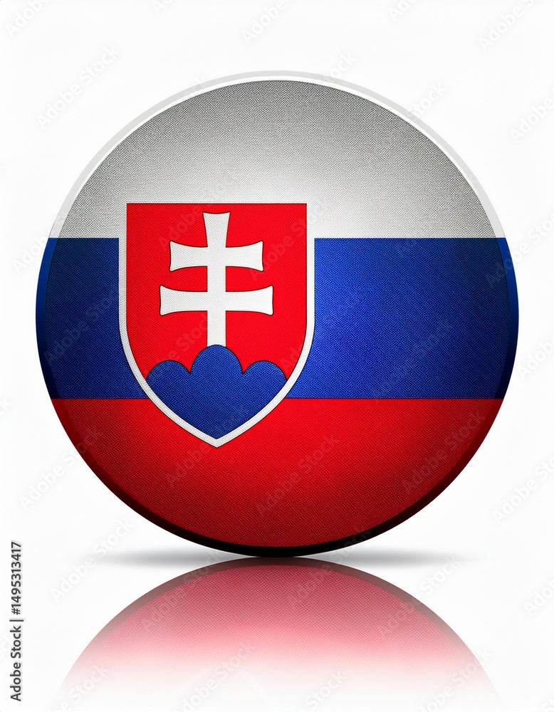 Fototapeta premium Runder Button mit Flagge der Slowakei – glänzend, 3D-Optik, isoliert auf Weiß