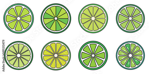 Vector illustration of multiple sliced limes, outline