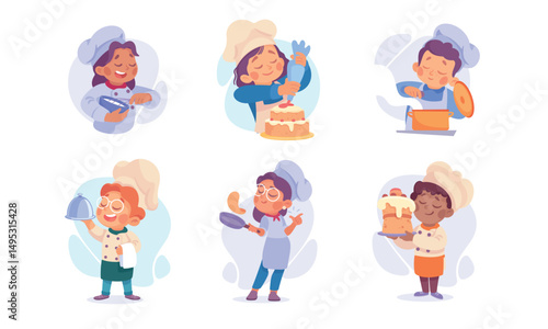 Adorable Cartoon Chefs Engaged in Various Cooking and Baking Styles and Techniques