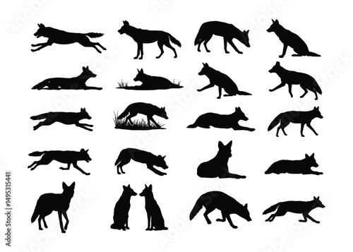 Fox Silhouette Vector Bundle | Wild Animal Clipart | Running Sitting Crouching Fox PNG .