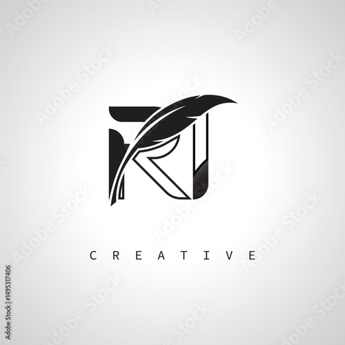 RI Letter Logo with Feather Pen – Elegant Monogram for Creative Branding and Identity Design