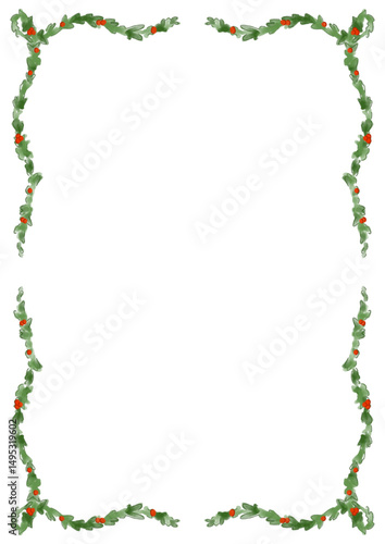 Christmas Garland with Berries Transparent A4 Frame leaf plant natural xmas decoration party invitation menu poster flyer seasonal festive holiday hand drawn illustration watercolour png border prom