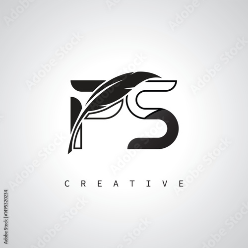 PS Letter Logo with Feather Pen – Elegant Monogram for Creative Branding and Identity Design