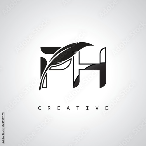 PH Letter Logo with Feather Pen – Elegant Monogram for Creative Branding and Identity Design