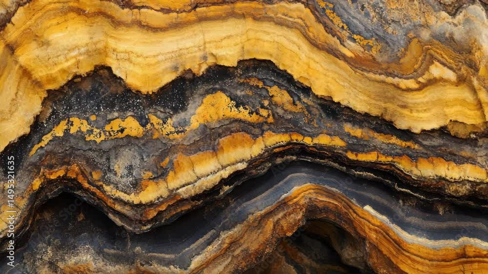 Layers of gold and black textured rock formation Layers of gold and black textured rock formation