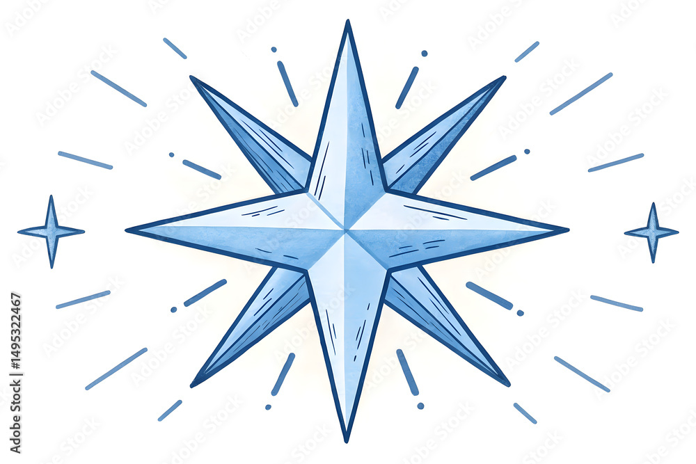 Fototapeta premium Vector illustration of a silver star, a star on a white background