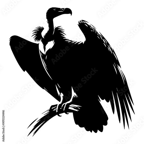 Black and white silhouette of a vulture bird on a white isolated background. Vector graphics. EPS.