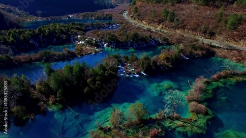 Breathtaking aerial views of Jiuzhaigou valley in Sichuan's natural beauty
