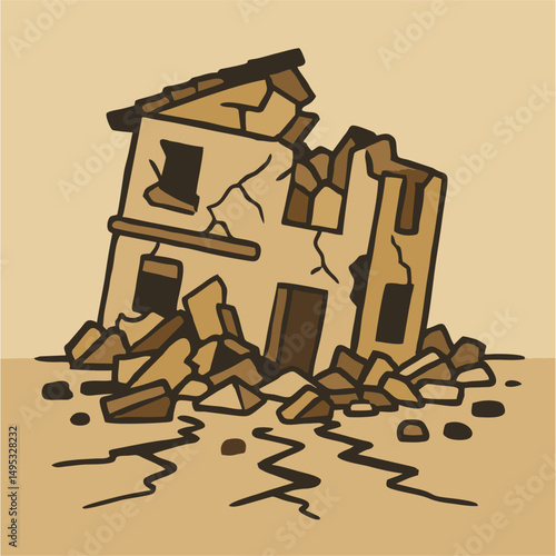 vector of house destroyed by earthquake