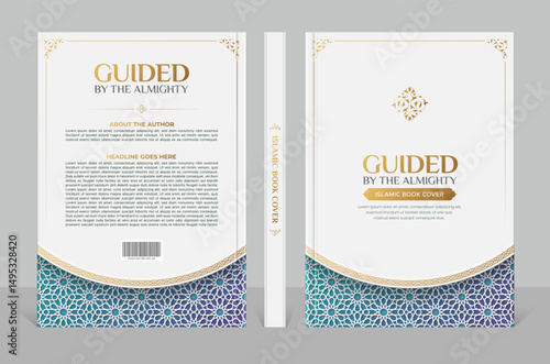 Arabic Islamic style A4 size book cover design with decorative Arabic pattern and ornamental border