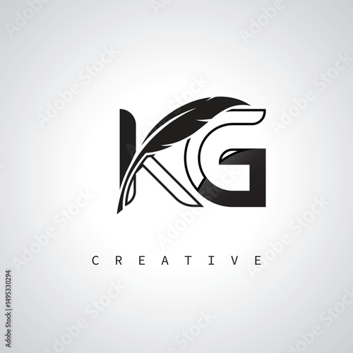 KG Letter Logo with Feather Pen – Elegant Monogram for Creative Branding and Identity Design