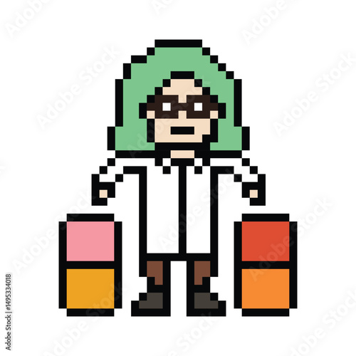 Cute pixel cartoon 8 bit character woman doctor scientist game care decoration pharmacist female doctor uniform lady medicine hospital 8 bit woman pixel art 8bit png vector.