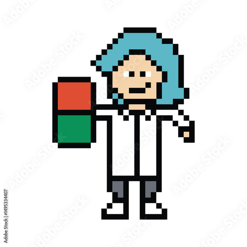 Cute pixel cartoon 8 bit character woman doctor scientist game care decoration pharmacist female doctor uniform lady medicine hospital 8 bit woman pixel art 8bit png vector.