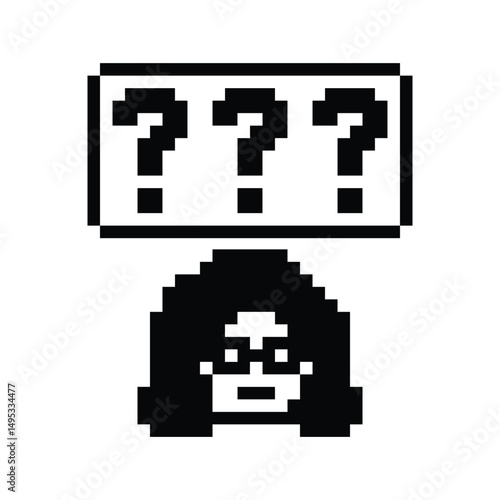 Pixel art cartoon character woman cute question mark decoration 8 bit female girl lady confused idea question mark think questionnaire choose cartoon pixel game 8bit png vector.