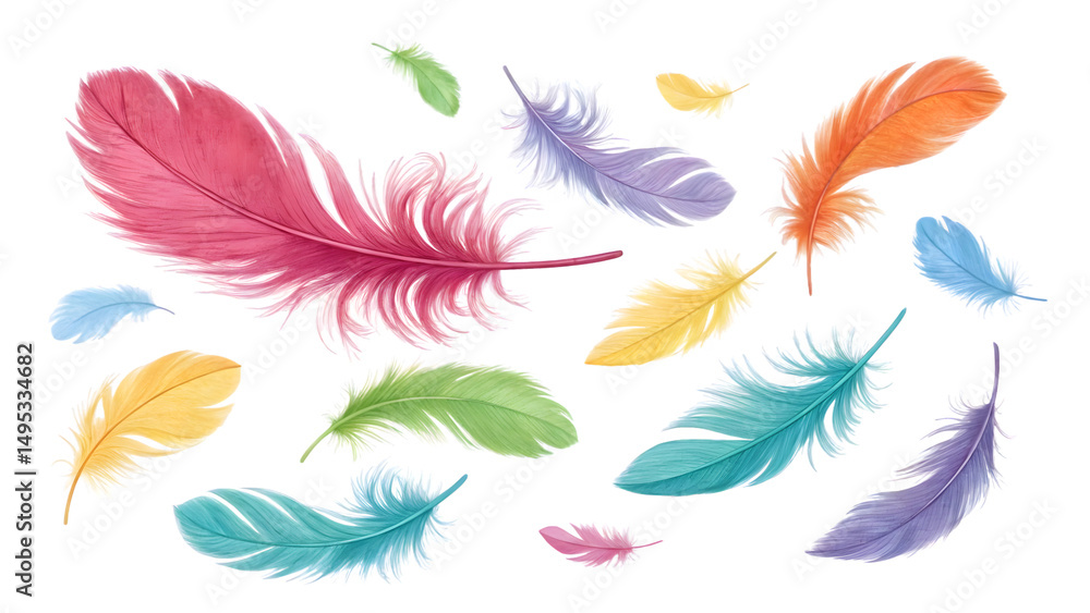 Colorful Feathers Floating Lightly in The Air Colorful Feathers Floating Lightly in The Air
