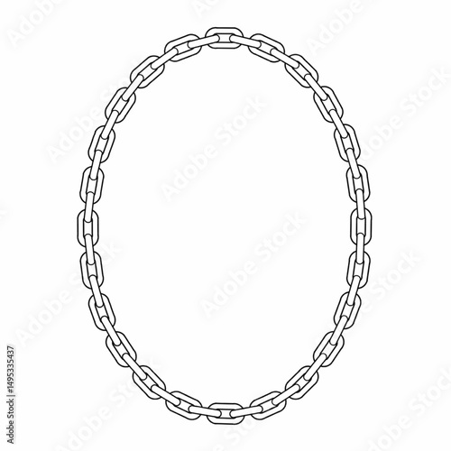 Oval chain frame vector outline. Heavy metal link loop design for logo, emblem, text,frame, necklace, or industrial concept. Editable and scalable.