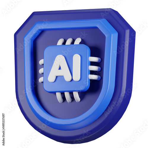 3D Rendering of AI Microchip Shield Icon