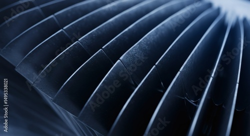 Turbine Heart Abstract Blue Metal Engine Detail.