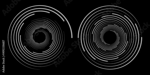 et of black thick halftone dotted speed lines. Speed lines in circle form. Geometric art. Design element for frame, logo, tattoo, web pages, prints, posters, template, abstract vector background.