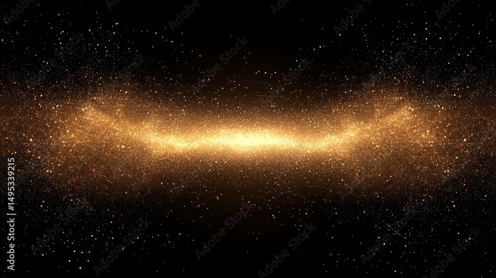 Fototapeta premium Glowing golden particles create a cosmic effect against a black background, evoking wonder