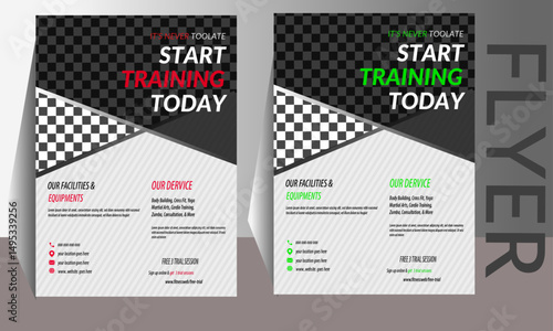 Corporate modern gym flyer design for body fitness and training studio flyer design.