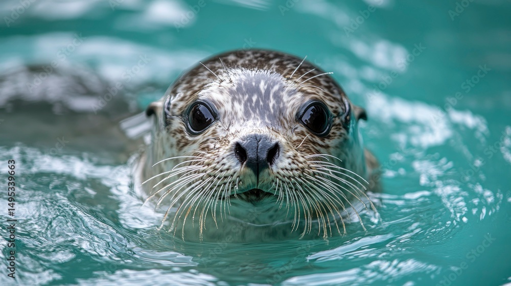 Fototapeta premium Harbor Seal Pup in Teal Water