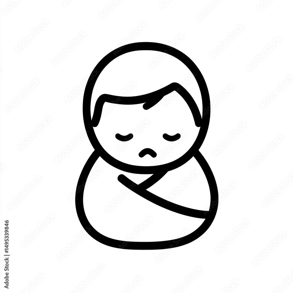 Obraz premium Sad baby wrapped in blanket, white background, icon