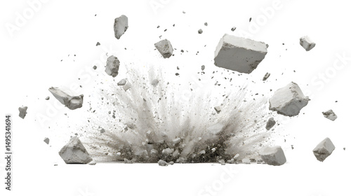 Dramatic Explosion of Concrete Debris in Mid-Air