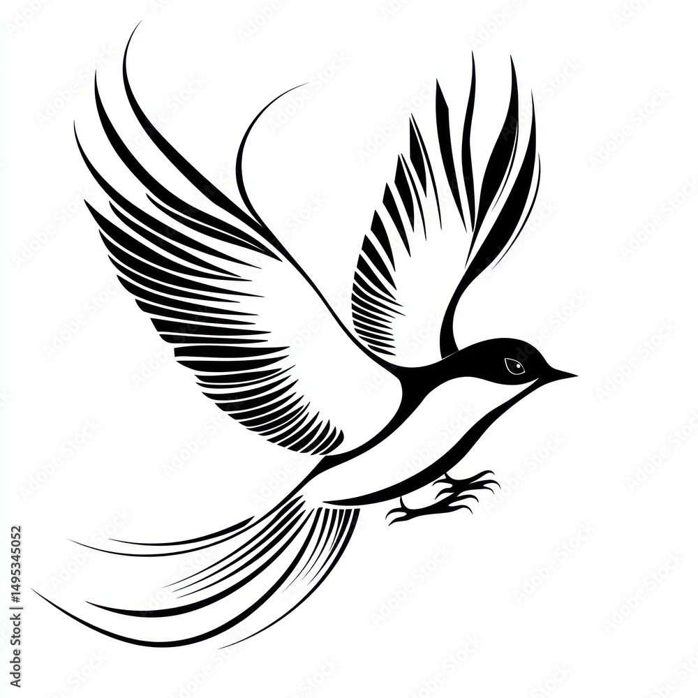 Obraz premium Stylized bird in flight, white background, design element