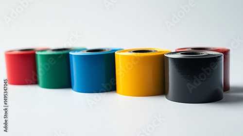 Colorful printer ribbons arranged