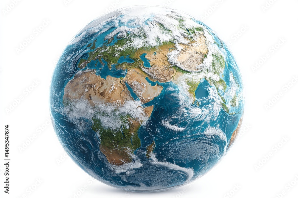 Fototapeta premium Planet Earth as seen from space showcasing diverse landscapes and blue oceans with swirling clouds in clear visibility