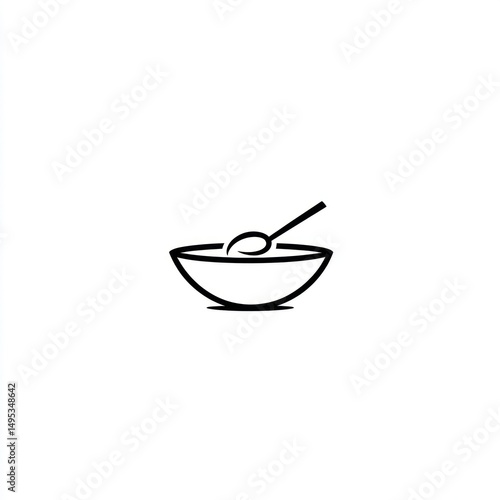 Simple bowl of soup with spoon, minimalist design, food icon