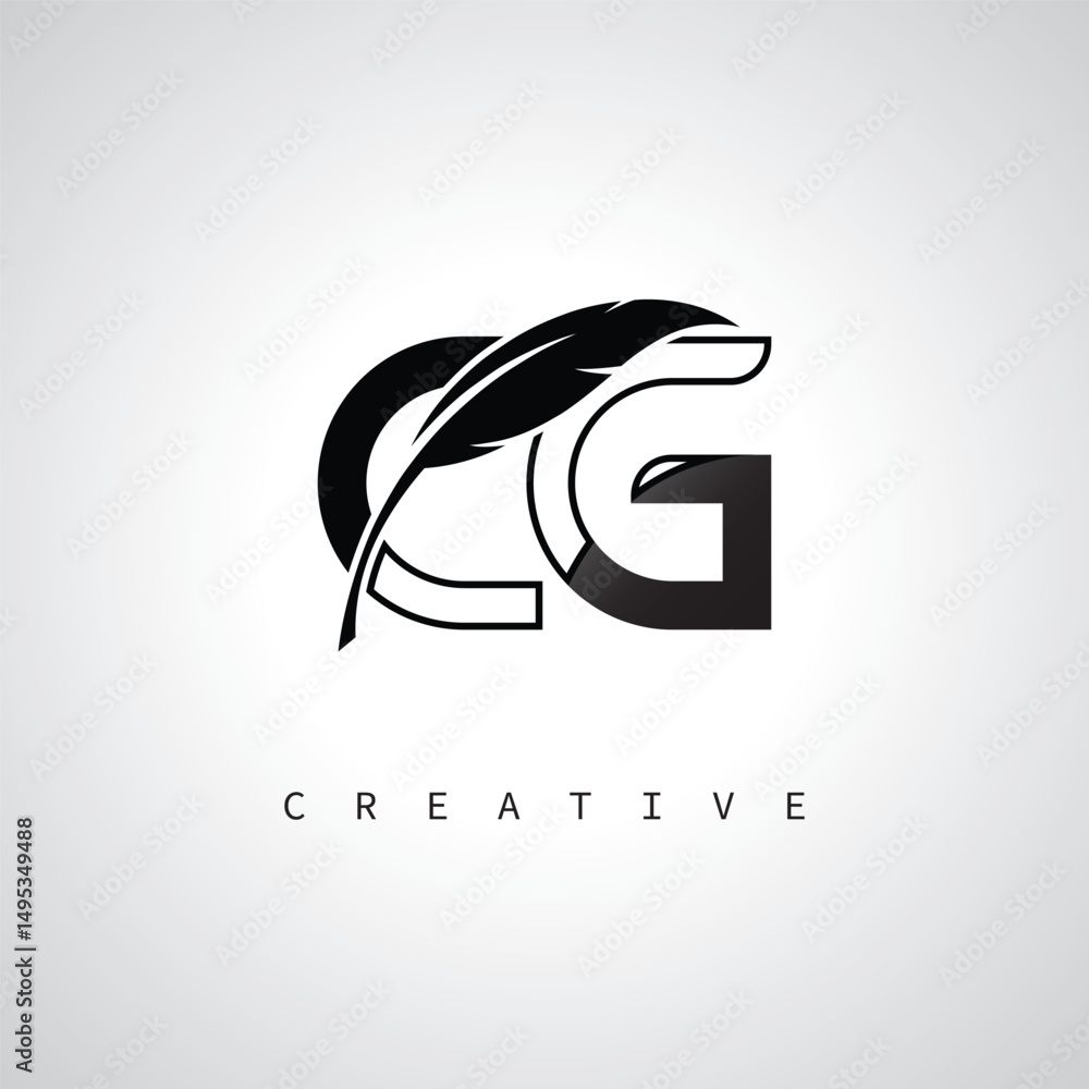 Obraz premium CG Letter Logo with Feather Pen – Elegant Monogram for Creative Branding and Identity Design