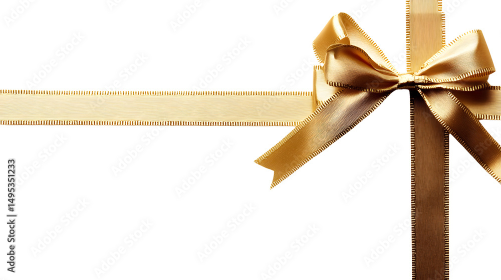 Fototapeta premium Elegant Golden Ribbon Bow on Isolated White Background for Design Projects