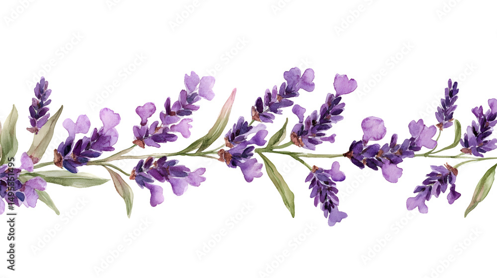 Naklejka premium Elegant Lavender Watercolor Floral Border Illustration