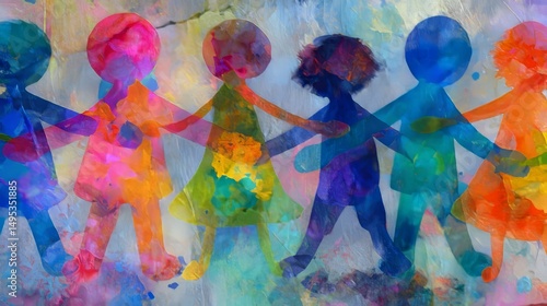 Colorful watercolor art depicting a unity of diverse children is utilized in the design for social inclusion on World Day of War Orphans