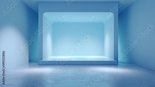 Fototapeta Naklejka Na Ścianę i Meble -  Blue studio room. Limbo light background. Abstract 3d backdrop for product presentation. Minimal wall scene. Showcase, promotion display modern